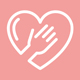 hand placed on a heart symbol representing care and love with subtle references to 9 benefits of compassion